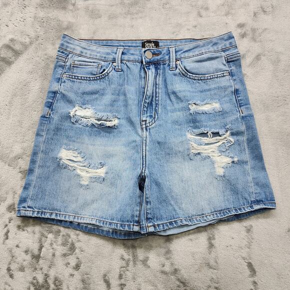 Simple Society Shorts Womens 11/30 Blue Distressed High Rise Stretch Denim Mom - Picture 1 of 13